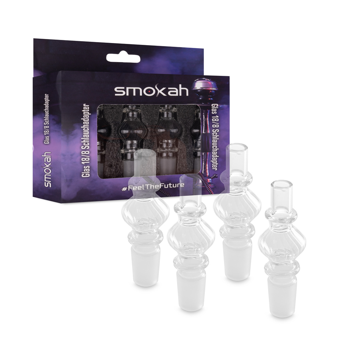 Smokah 18/8 Schliff Adapter Glas - 4er Set Clear