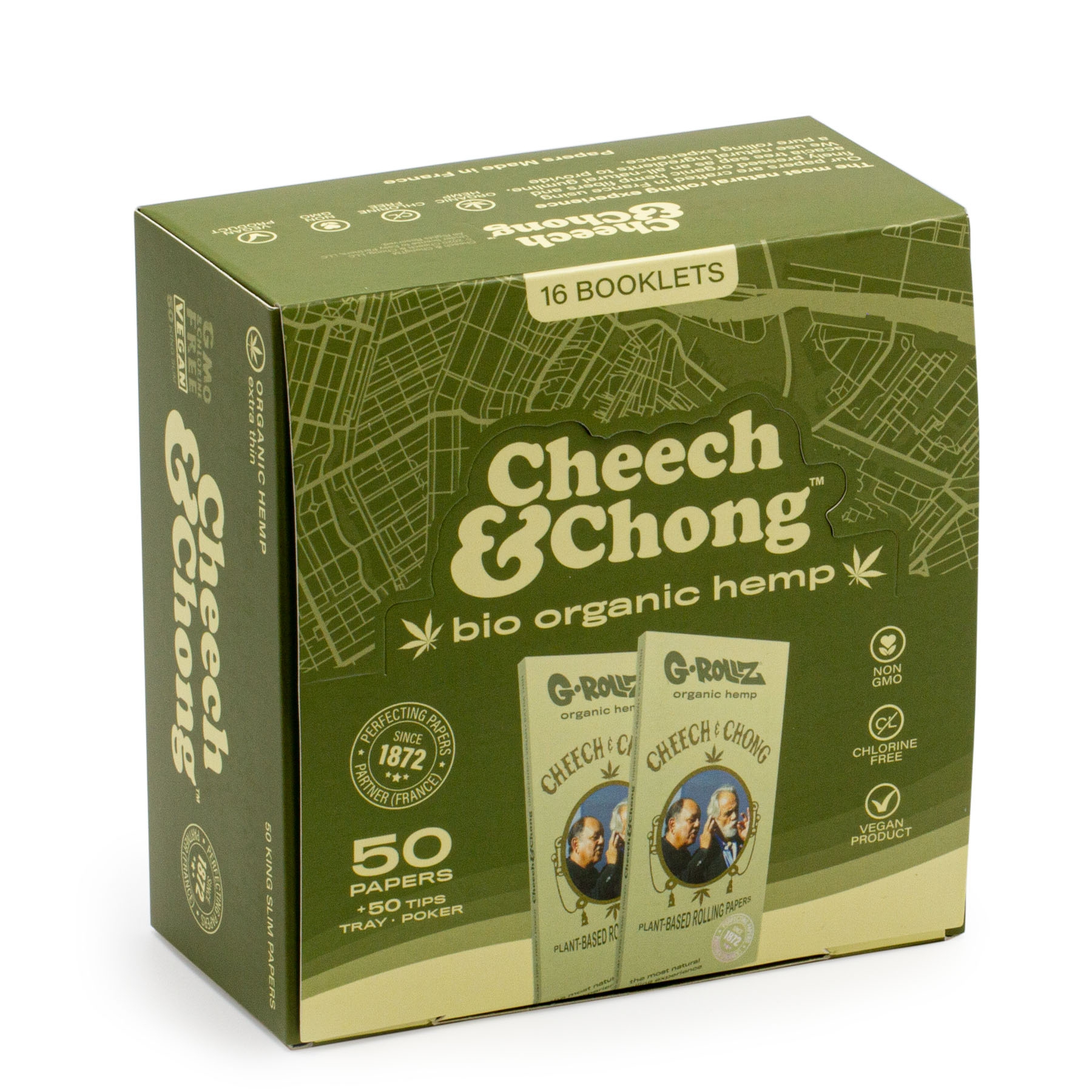 G-Rollz Cheech & Chong Classic - Organic Hemp Extra Thin - 50 Papers & Tips - Box (16 Stück)