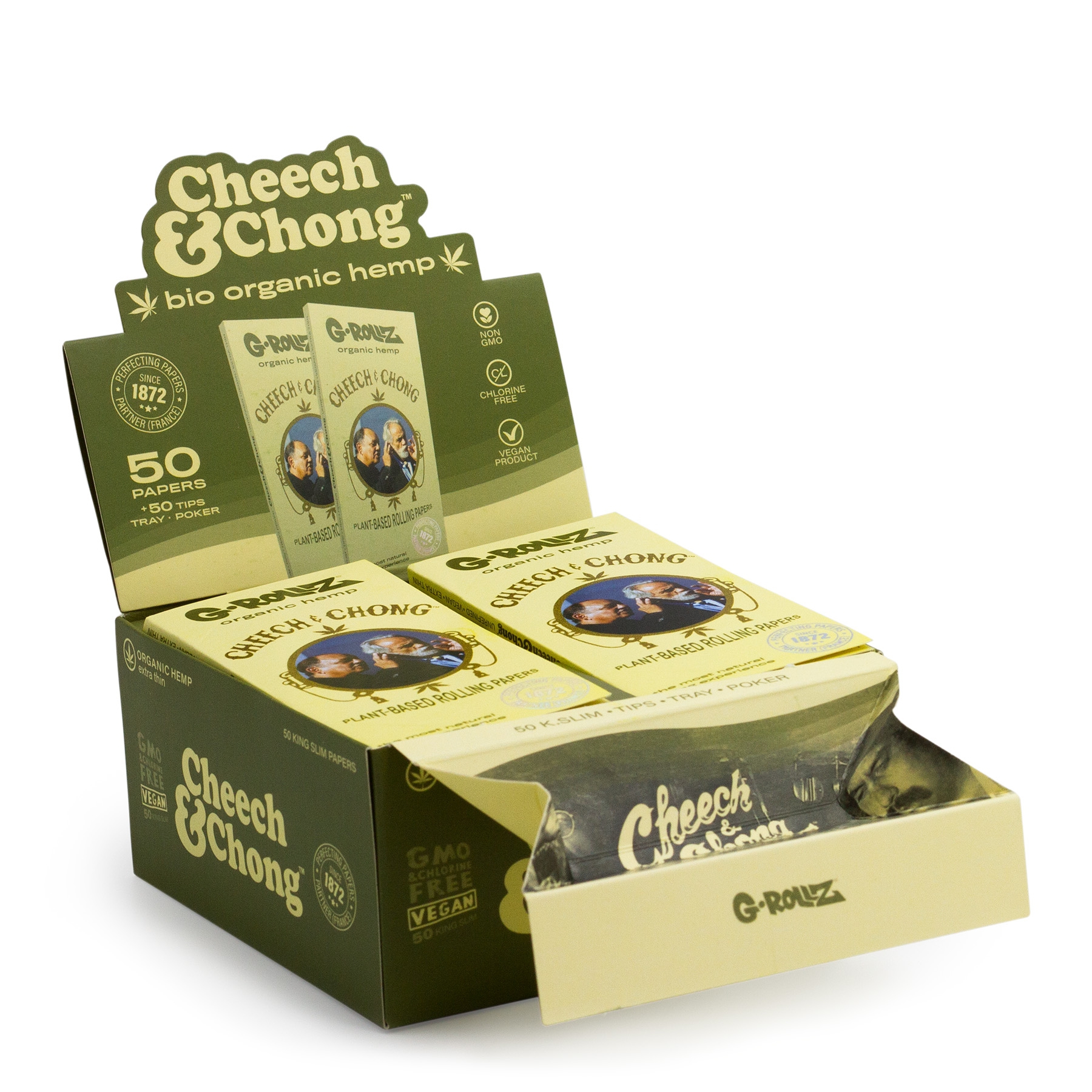 G-Rollz Cheech & Chong Classic - Organic Hemp Extra Thin - 50 Papers & Tips - Box (16 Stück)